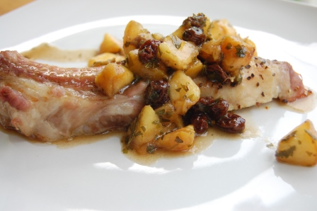 Grilled Pork Porterhouse with Peach Agrodolce